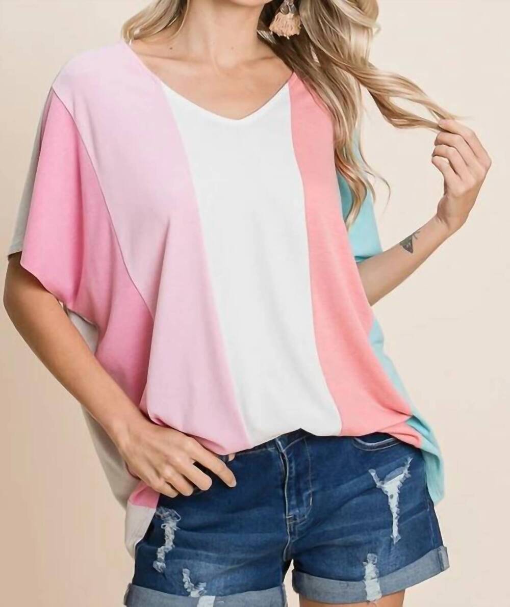 NEW EMERALD COLLECTION striped color block tunic top in multi